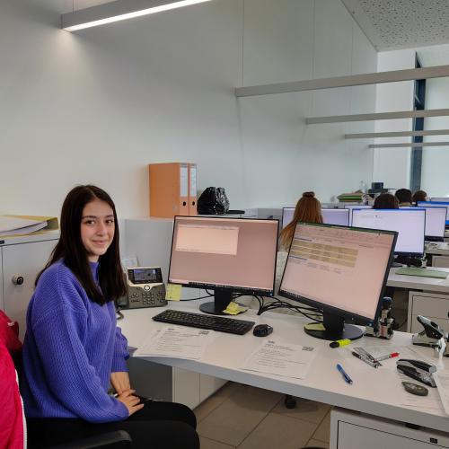 Eine Schülerin am Arbeiten im Büro.