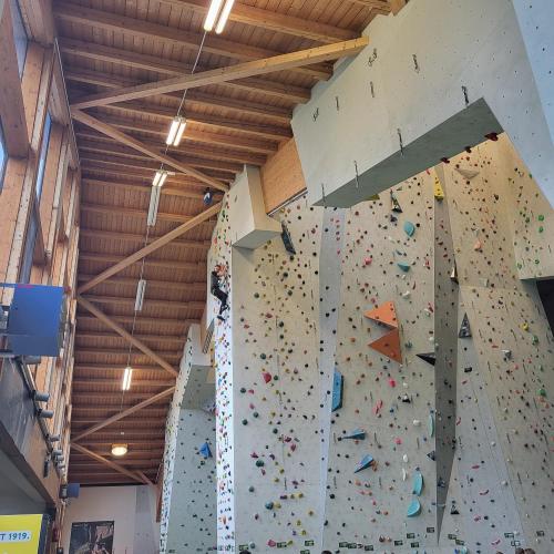 Schüler:innen beim Kletern in der Kletterhalle Ehrwald.