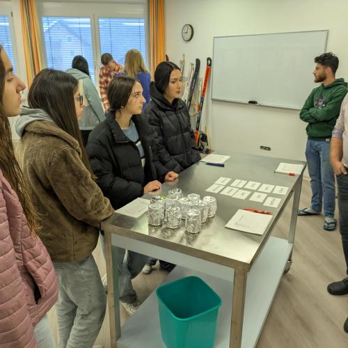 Schülerinnen versuchen Gewürze zu erriechen.